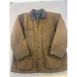 Vintage J Crew Chore Coat Mens XL Brown Oarsman Lined Barn Jacket Leather Collar